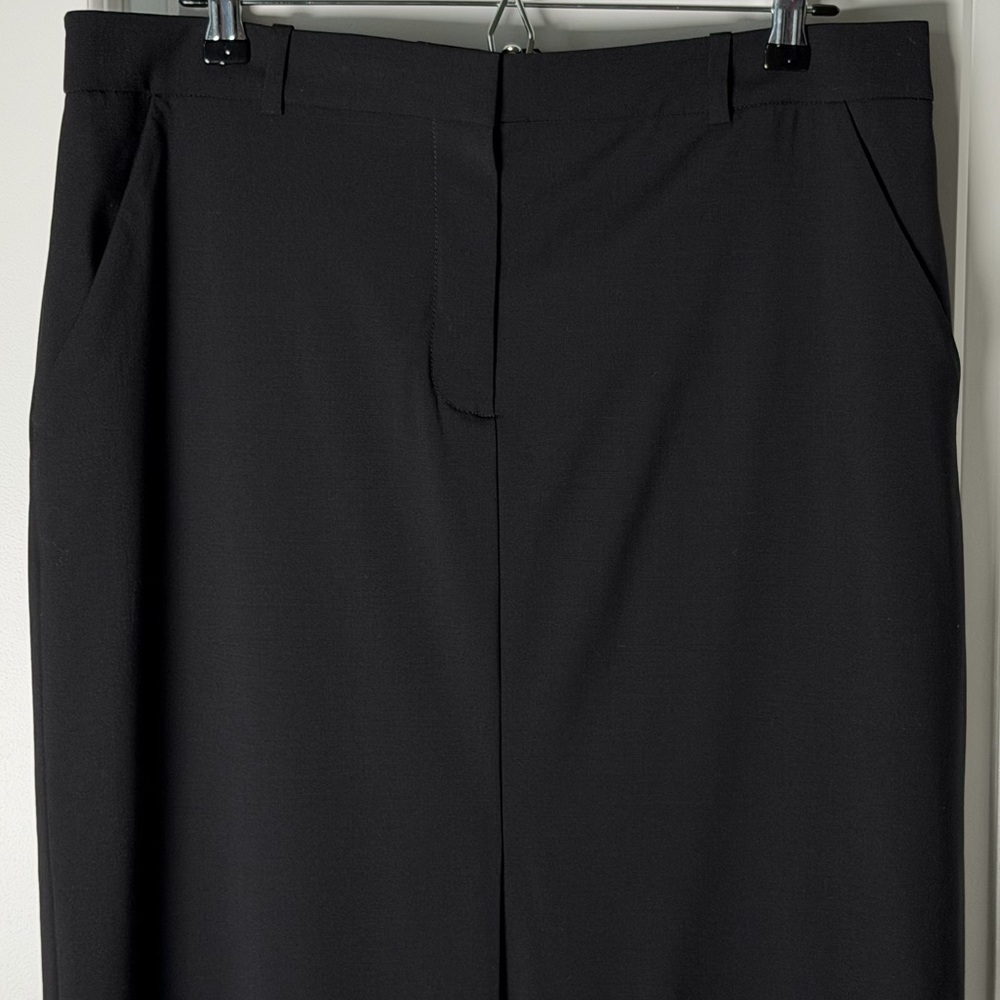 Veronica Beard Maxine Black Wool Blend Front Slit-20” Midi Minimalist Skirt - Picture 3 of 16